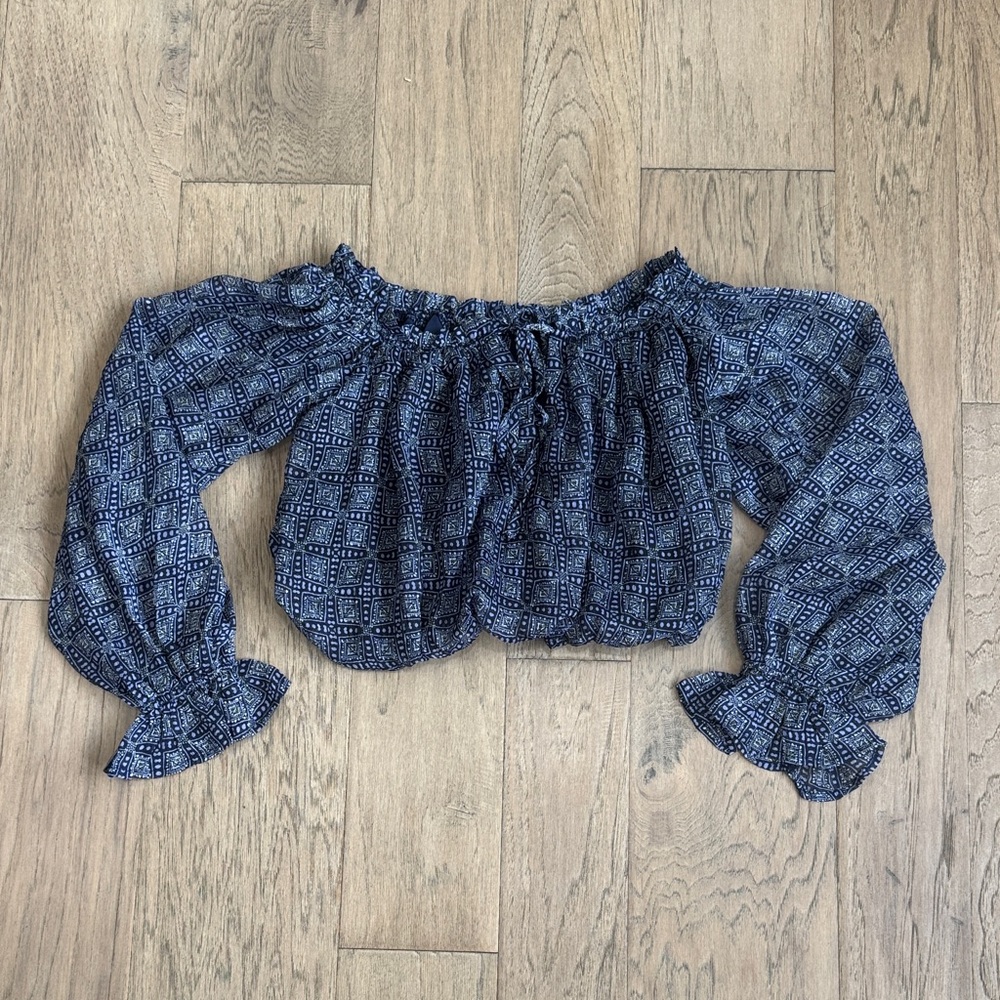 Pepper Blue Off-Shoulder Top Crop Top Blouse Size Small